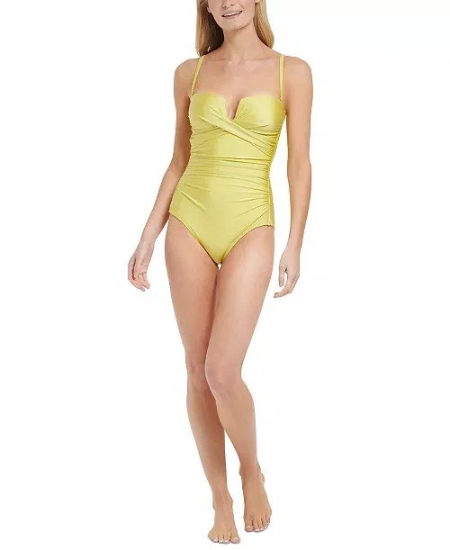 Traje de baño para mujer Calvin Klein fruncido control de barriga bandeau de una pieza 14 pera Foto 1 de 1