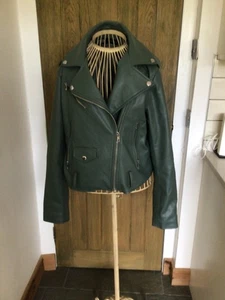 Fab Zara very soft pu leather green biker jacket VGC size 12 - Picture 1 of 3
