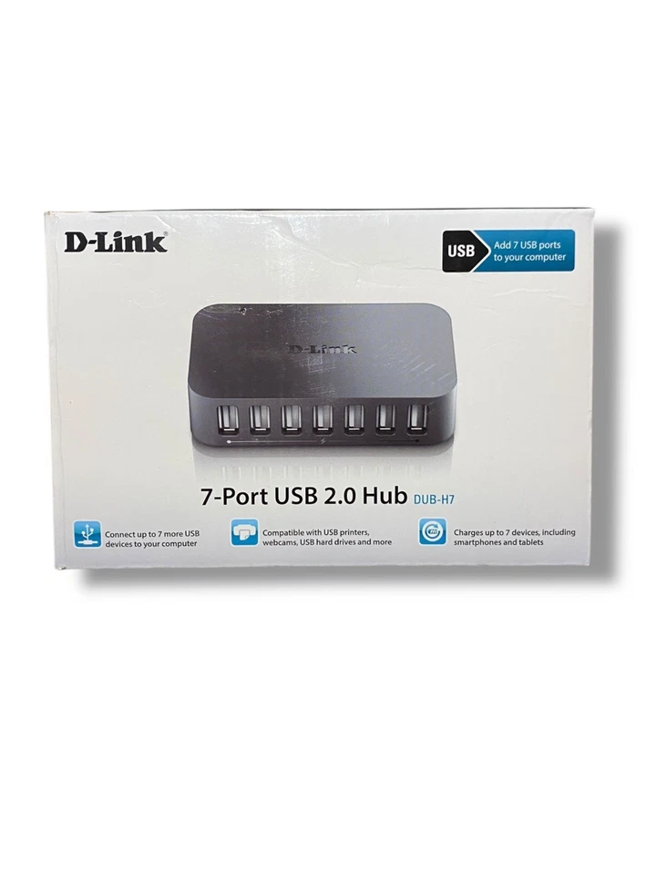 D-Link DUB-H7 Hi-Speed USB 2.0 7-Port Hub - Black - Image 1 of 4