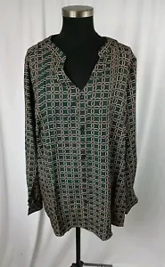 Bloomchic Long Sleeve V Neck Button Detail Top Army Green Womens Size 18 20 - Picture 1 of 16