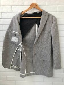 RRP $550 TONELLO Wool Silk Check Blazer Jacket Size 48 Made in Italy