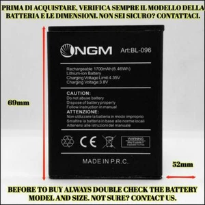 BATTERIA BATTERY BL-096 / BL-96 NGM PER DYNAMIC E451 1700mAh GARANZIA ITA - Foto 1 di 3