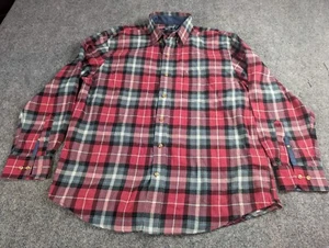 IZOD Flannel Shirt Men's XL Lightweigt Plaid Red Long Sleeve Front Pocket - Picture 1 of 10