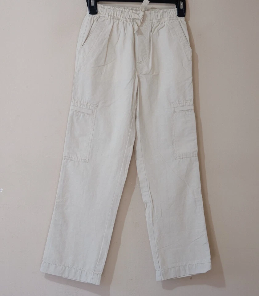 ¡NUEVO CON ETIQUETAS! Pantalones cargo Crazy 8 para niños beige con lengüeta enrollable puño cintura elástica talla 8 #H5-23 Foto 1 de 4