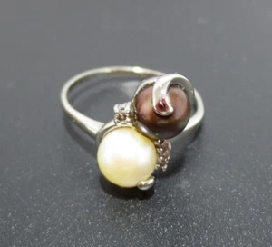 14K WG BLACK & WHITE CULTURED PEARL & DIAMOND RING SZ 8 3.55 grams (G128140-4) - Picture 1 of 10