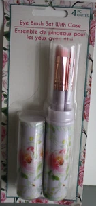 Eye Brush Set with Case Purple With Pink Flowers 4 Eye Brushes Cosmetics NIB - Picture 1 of 3