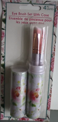 Eye Brush Set with Case Purple With Pink Flowers 4 Eye Brushes Cosmetics NIB - Image 1 of 3