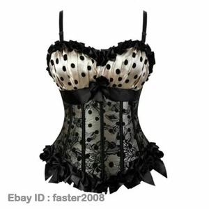 Sexy corsé vintage para damas estampado de encaje a lunares corsé lazo taza cremallera lateral - Imagen 1 de 16