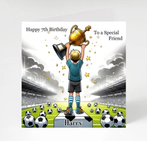 Personalised Football Birthday card, Boys Birthday card, Trophy Birthday card - Picture 1 of 4