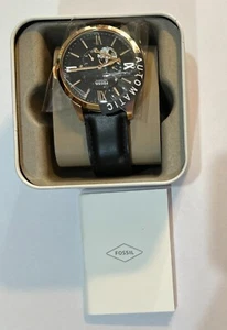Fossil Townsman Rose Gold Watch 44mm Black Leather Strap Auto ME3170 - Brand New - Picture 1 of 3
