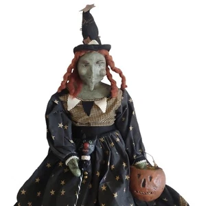 Sharon Andrews ESC Halloween Hexe schwarze Katze primitiv Vintage Volkskunst groß 34 Zoll - Bild 1 von 9
