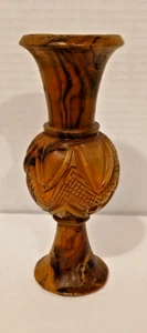 Hand Carved Wooden Vase Grapes Fruit Leaf Design Vine Decor Brown - Picture 1 of 10