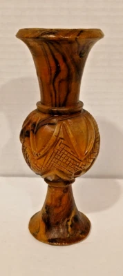 Hand Carved Wooden Vase Grapes Fruit Leaf Design Vine Decor Brown - Image 1 of 4