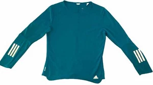 Adidas Women's Top Size Medium 10-12 Green Blue Running T- Shirt Long Sleeve - Picture 1 of 7