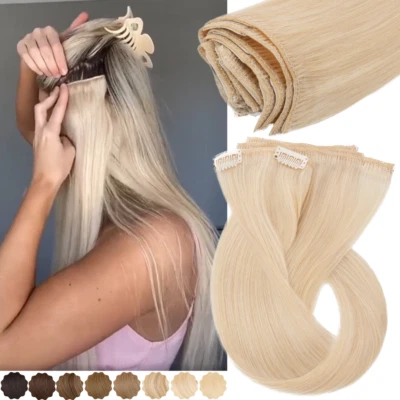 Premiem Clip in 100% Remy Real Human Hair Extensions Full Head Blonde White Soft - Image 1 of 4