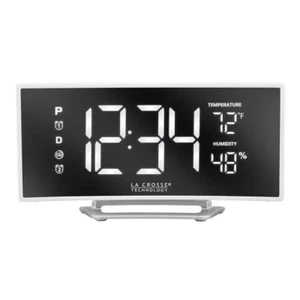 Digital LED Alarm Clock W/ Temperature & Humidity Curved Mirror USB Port Plastic - Picture 1 of 12