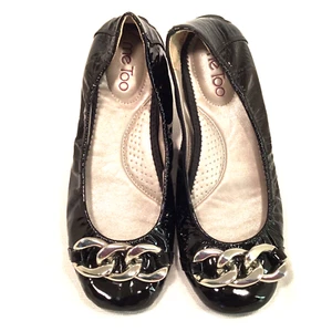 Me Too Black Patent Leather Flats Shoes Silver Chunky Chain Y2K Size 6.5 - Picture 1 of 5