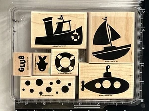 Stampin' Up! Juego de 7 burbujas de velero náutico de sello de goma montado en madera por mar - Imagen 1 de 3