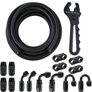  Línea de Combustible 10/20FT 6AN-8AN-10AN Nylon Trenzado E85 PTFE con Kit de Manguera de 14 Accesorios - Imagen 1 de 24