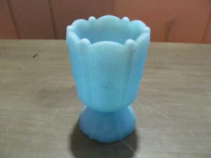 Vintage FENTON art Glass Paneled Daisy on Frosted Blue Satin Glass Toothpick Hol - Picture 1 of 2