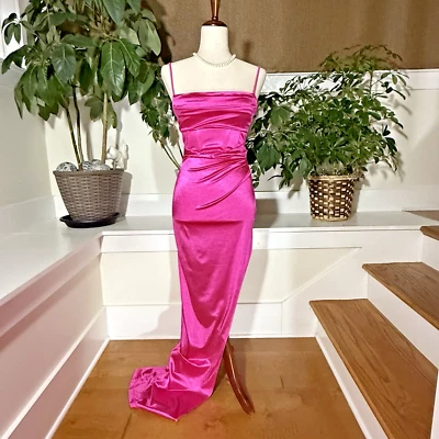 Windsor Size XS Dress Pink Satin  Strapless Maxi Length High Slit Prom Women NWT - Image 1 of 4