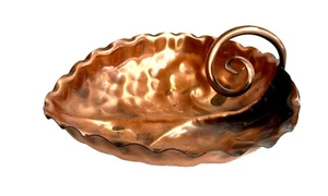 VTG MCM Copper Leaf Candy Trinket Dish 7” Hammered USA BOHO Georgian - Picture 1 of 9