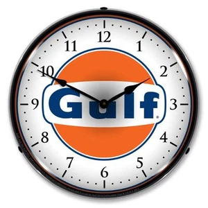 NEW GULF RETRO ADVERTISING  L.E.D. BACKLIT LIGHTED CLOCK - FREE SHIPPING* - Picture 1 of 4
