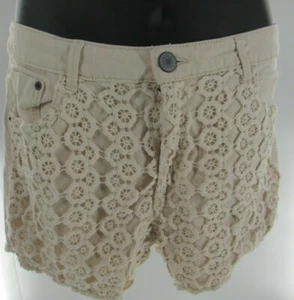 Mossimo Women's Juniors 17 High Rise Crochet Lace White Denim Jean Shorts Cream - Picture 1 of 4
