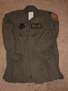 USAF Flight Suit CWU-27P Flyers Sage Green Coveralls with Patches! Size 38R - Picture 1 of 8