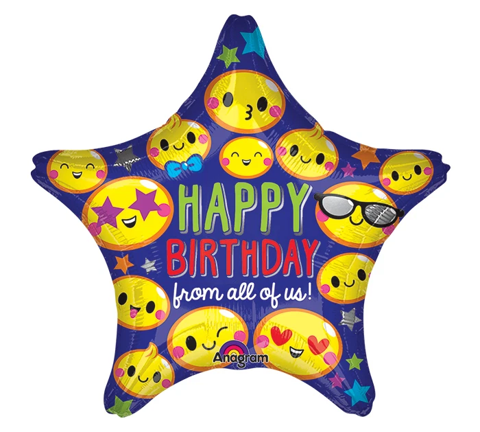 Feliz cumpleaños de todos nosotros emoji 19" en forma de estrella Mylar globos fiesta paquete de 3 Foto 1 de 1