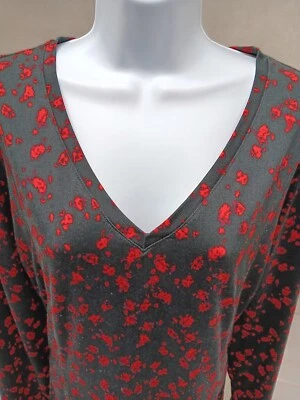 LANE BRYANT WOMENS PLUS 22/24 BLACK RED FLORAL LONG SLEEVE STRETCH BLOUSE - Image 1 of 4
