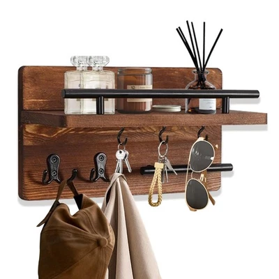 Wooden Wall Mounted Key and Mail Holder Organizer with 5 Hooks Sunglass Stora... - Image 1 of 4