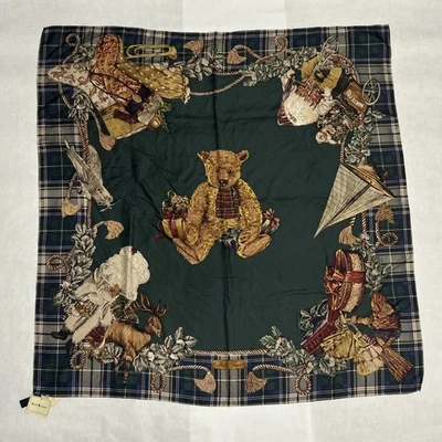Vtg NWT Ralph Lauren Silk Scarf Teddy Bear Santa Christmas Plaid Old Money Logo - image 1 of 4