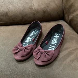 Sam & Libby Ballet Flats Size 7M Burgundy Wine Bow Suede Leather Comfy EUC - Picture 1 of 7