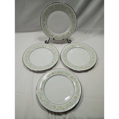 Noritake Paula 2158 Japón Juego de 4 Platos de Cena Floral Borde Plateado Foto 1 de 4