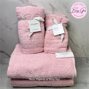 Laura Ashley 6-teiliges Set PINK BOWS Coquette Badhandtücher - 100 % Baumwolle - NEU - Bild 1 von 7