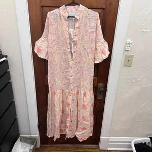 Temptation Positano Galeotta 22 Kleid Paisley rosa Gr. XS Damen Leinen $ 550 neu mit Etikett - Bild 1 von 15