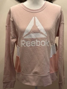 Reebok Womens SZ M Color Block Logo Sephora Rose Crew Neck Sweatshirt - Picture 1 of 5