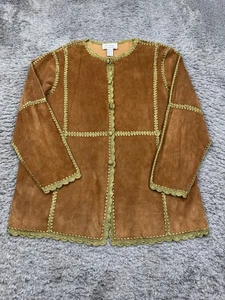 Linea by Louis Dell'Olio Leather Jacket Women 1X Tan Suede Peasant Barn Coat - Picture 1 of 8