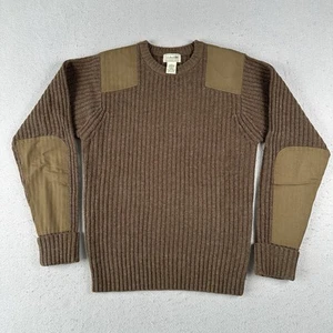 LL Bean Commando Sweater Men’s Large Brown Lambs Wool Elbow Patch Crew Neck - Picture 1 of 19