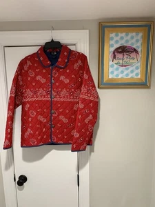 CB Casual Jacket Womens Medium Red Quilted Paisley Bandana Print Western Style - Picture 1 of 10