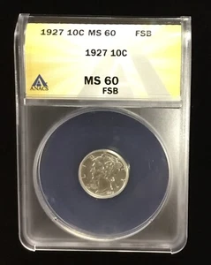 1927 10C Mercury Dime ANACS MS 60 FSB *Full Bands* - Picture 1 of 4