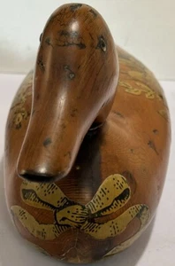 Gorgeous XL VTG Duck Decoy Wooden Hand Carved/Painted Floral/Bow Decorative Rare - Picture 1 of 13