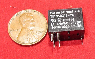 Mini Relé Potter & Brumfield, 24V DC / 125V AC, 1A, 450mW SPDT, T81N5D312-24 i Foto 1 de 2