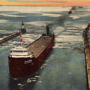 c1932 SS William G Mather Duluth-Superior Harbor Postcard Great Lakes Nav Season - Picture 1 of 3