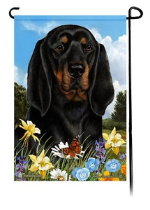 Sommerblumen Garten Flagge - schwarz und hellbraun Coonhound - Bild 1 von 1