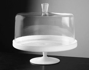 Barski Euorpean Glass Lg 2 Pc Set-Footed Glass-Opal Cake Plate W/ Lg. Clear dome - Picture 1 of 2