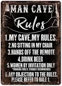Vintage Man Cave Rules Sign Man Cave Decor Funny Metal Tin Sign Men Home Bar Gar - Picture 1 of 6