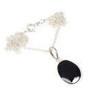 925 Solid Sterling Silver Faceted Black Onyx Chain Pendant -19 Inch w614