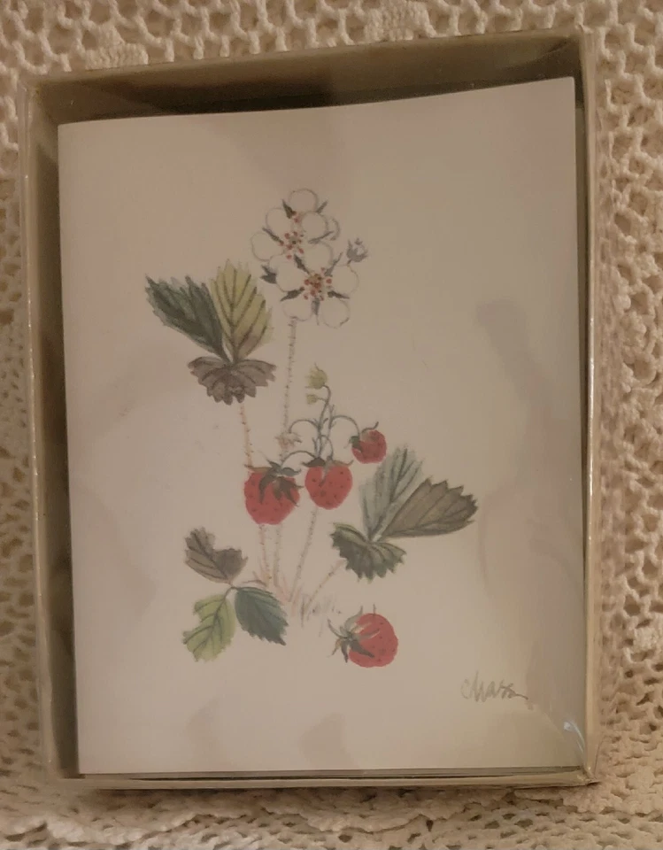 NEW Strawberry Box of 10 Note Cards & Envelopes Marian Heath Sudbury MA  (4"x5") - Image 1 of 4